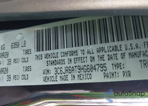 2017 Ram 1500 Express 4X2 6'4 Box z USA, uszkodzony, nr VIN 3C6JR6AT9HG604795